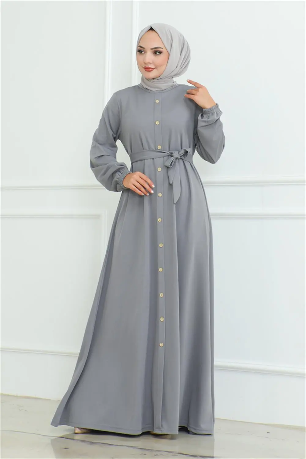 Button Detailed Belted Dress-detail