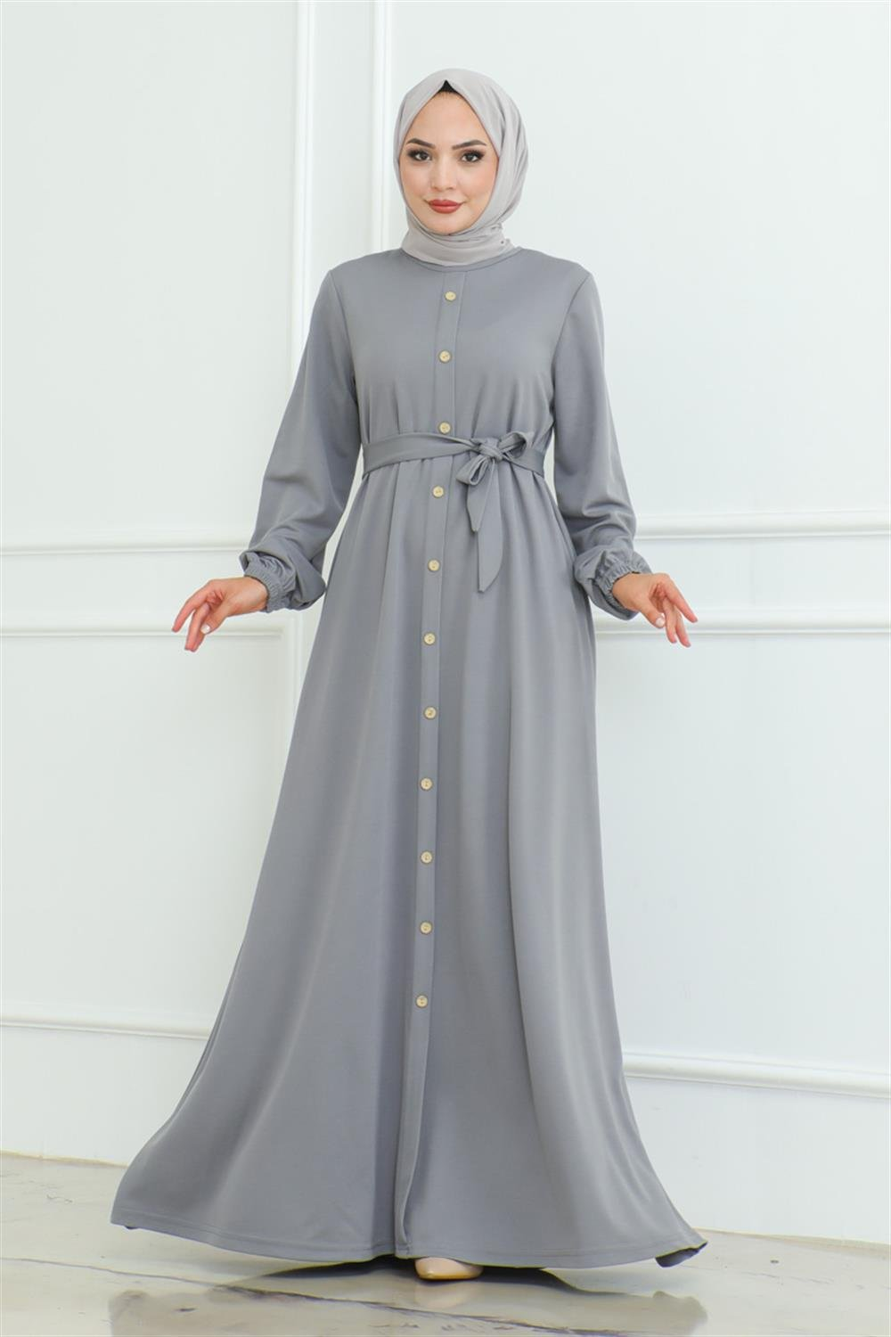 Button Detailed Belted Dress