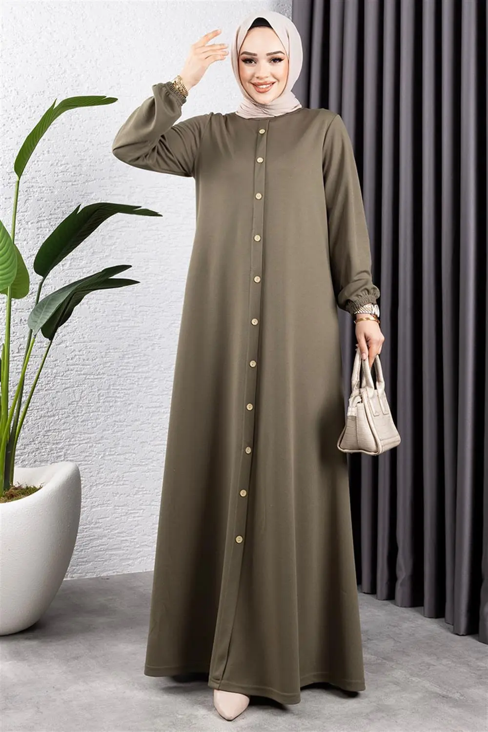 Button Detailed Belted Dress-detail