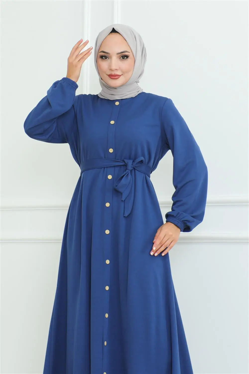 Button Detailed Belted Dress-detail