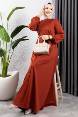 Button Detailed Belted Dress