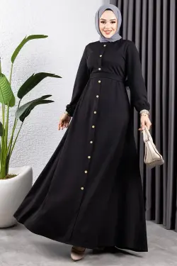 Button Detailed Belted Dress