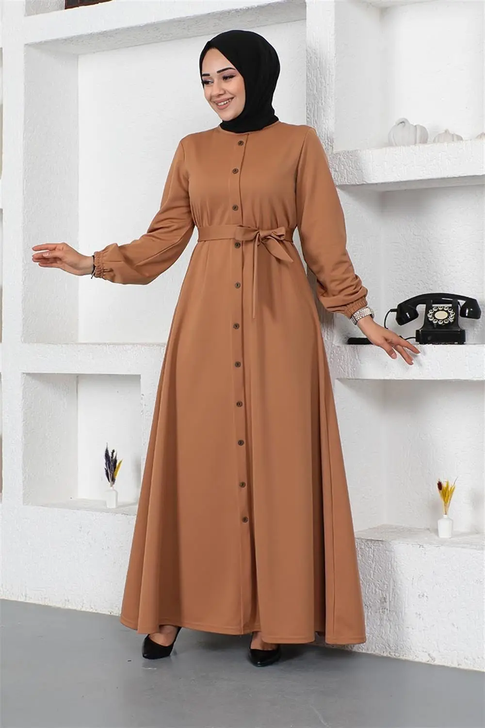 Button Detailed Belted Dress-detail