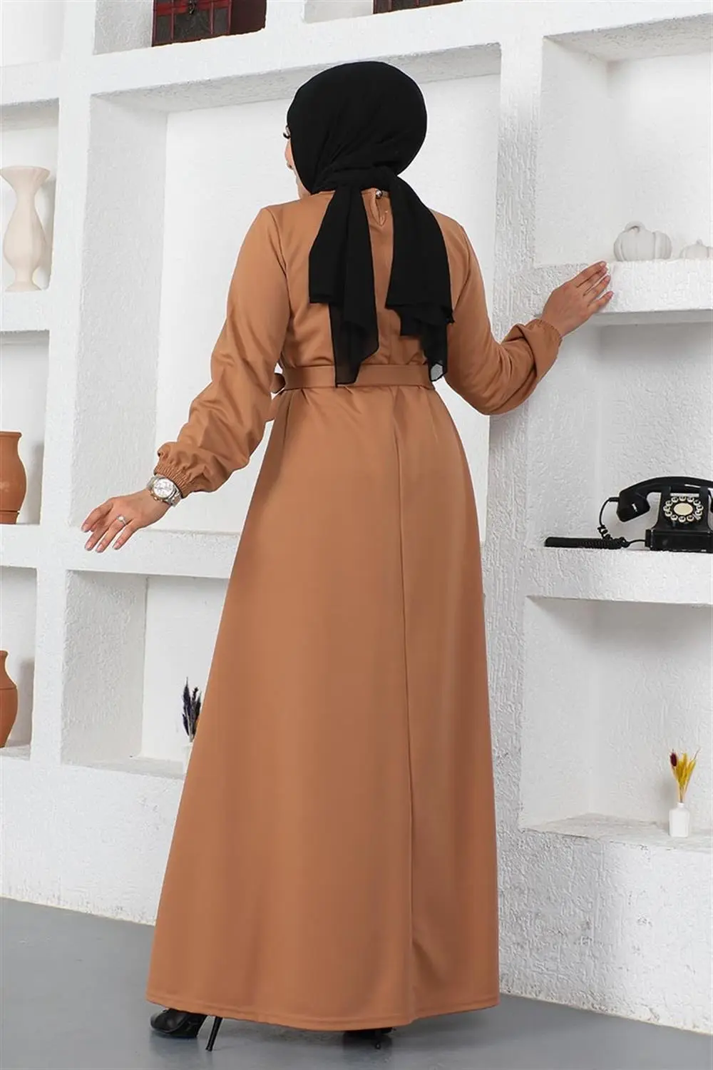 Button Detailed Belted Dress-detail