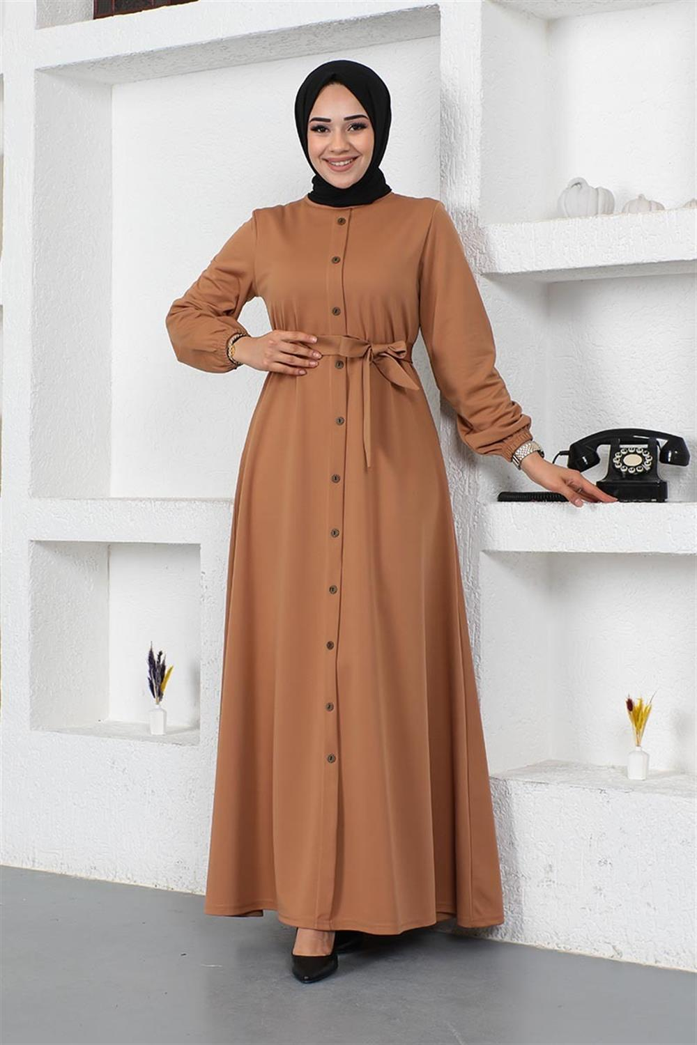 Button Detailed Belted Dress