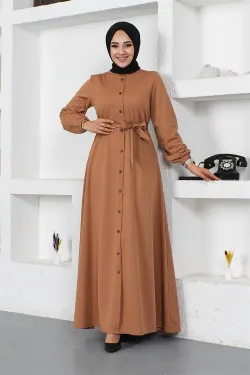 Button Detailed Belted Dress