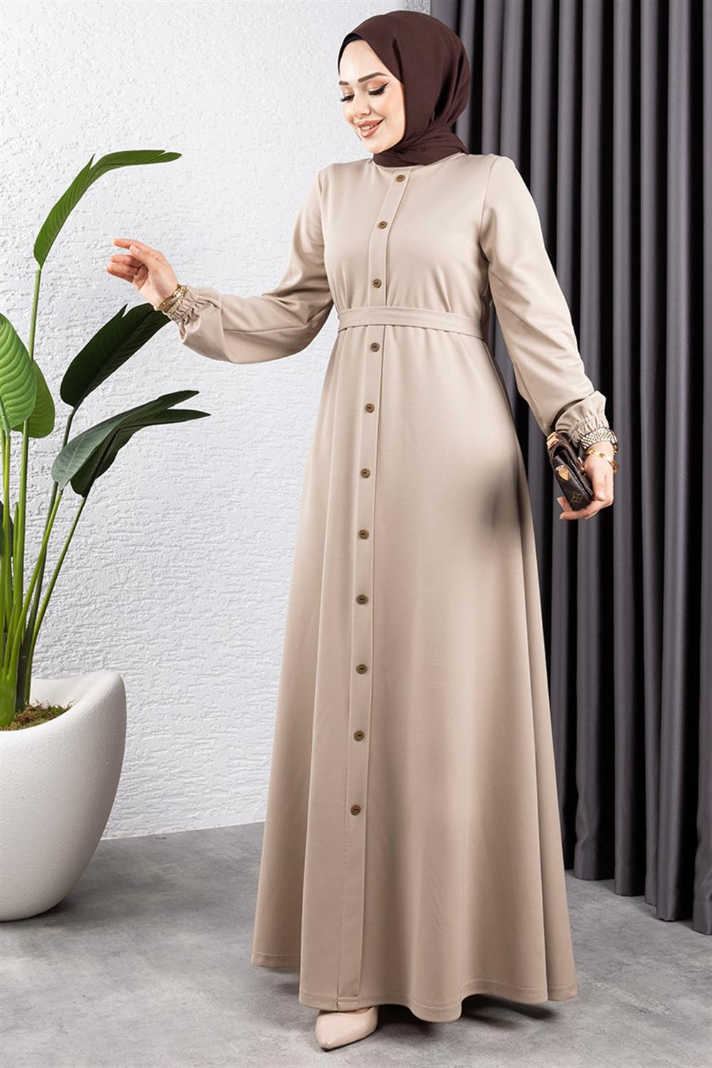 Button Detailed Belted Dress