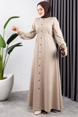 Button Detailed Belted Dress