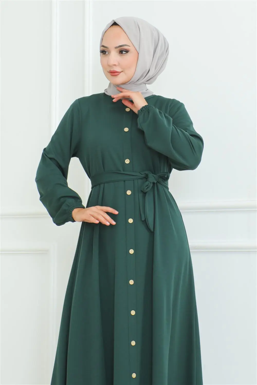 Button Detailed Belted Dress-detail