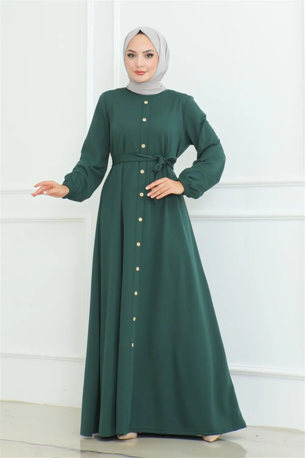 Button Detailed Belted Dress-detail