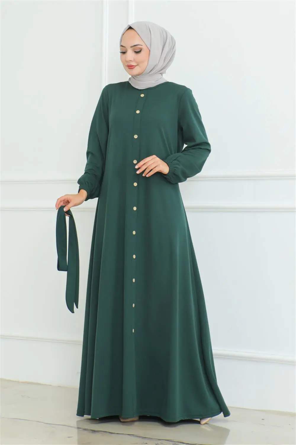 Button Detailed Belted Dress-detail