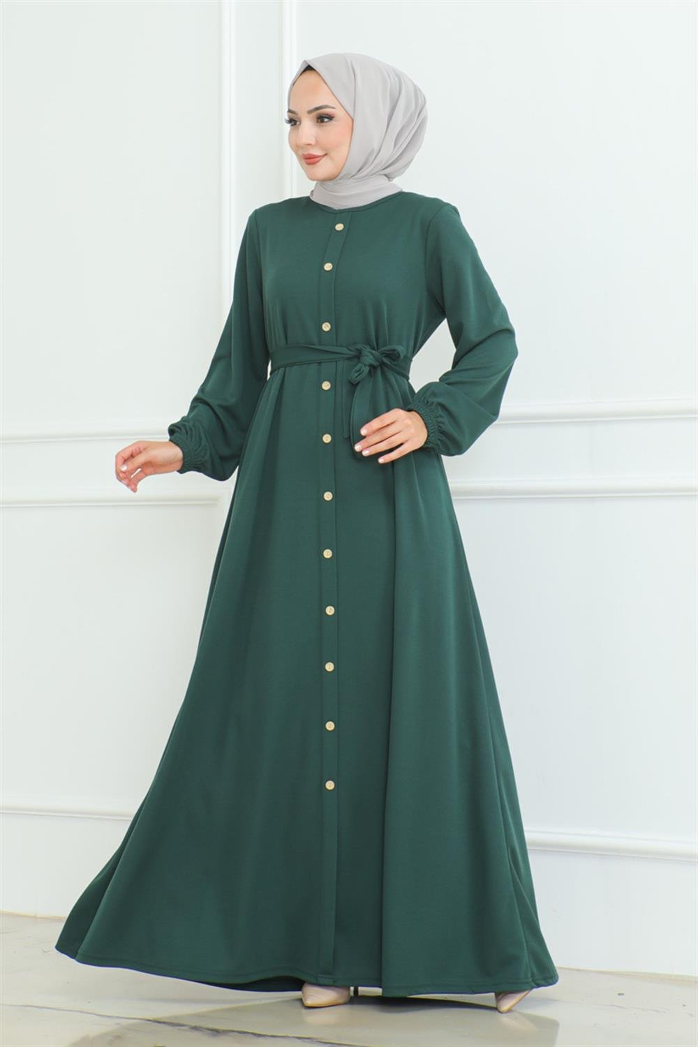 Button Detailed Belted Dress