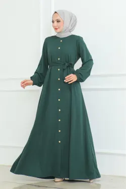 Button Detailed Belted Dress