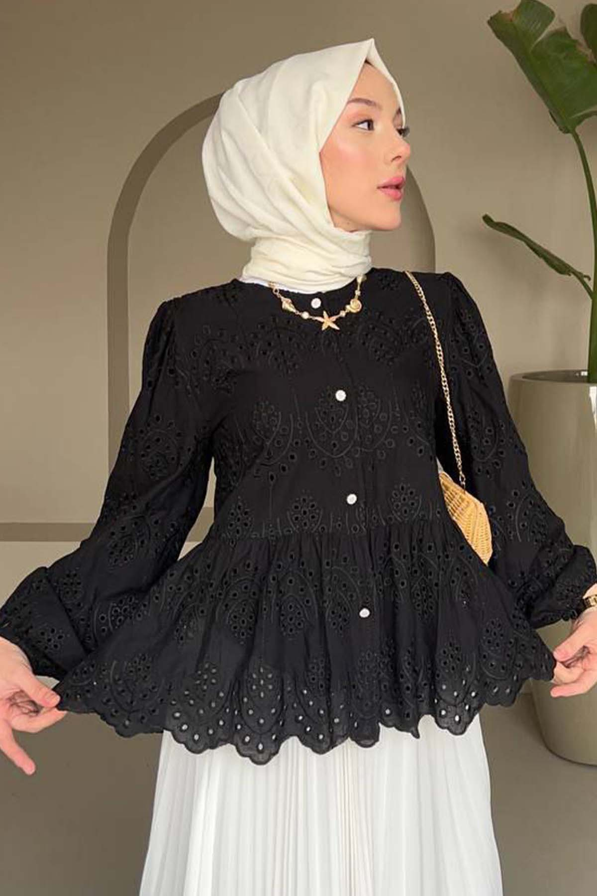 Button Detailed Embroidered Shirt