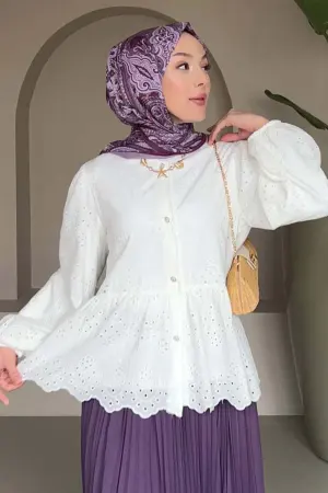 Button Detailed Embroidered Shirt