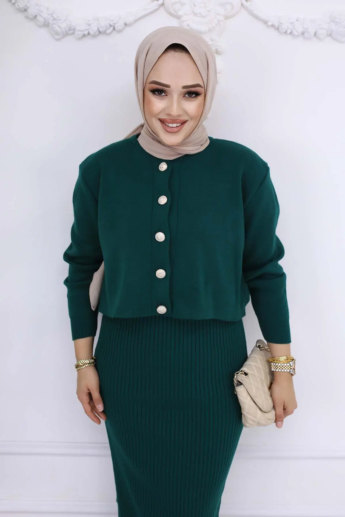 Button Detailed Gilet Knitwear Set-detail