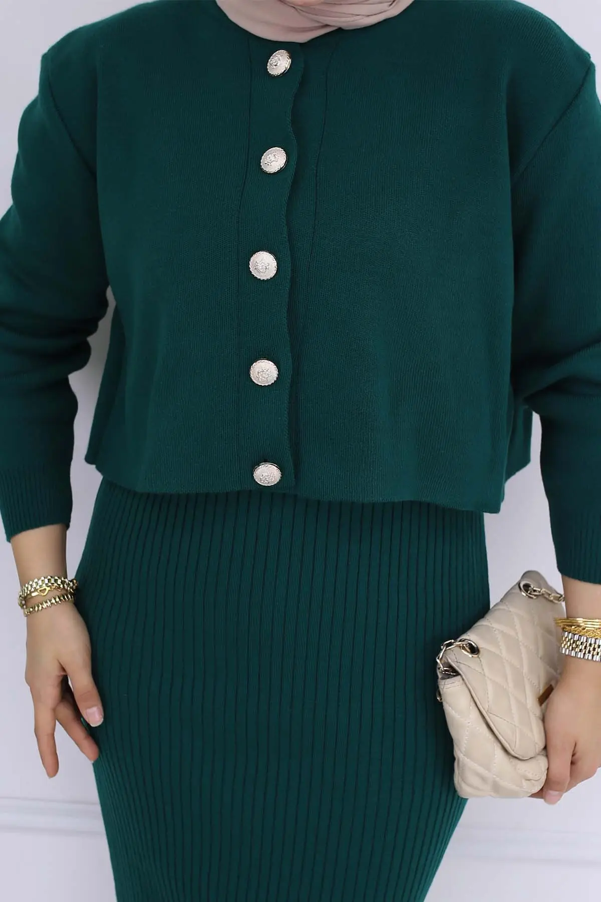 Button Detailed Gilet Knitwear Set-detail