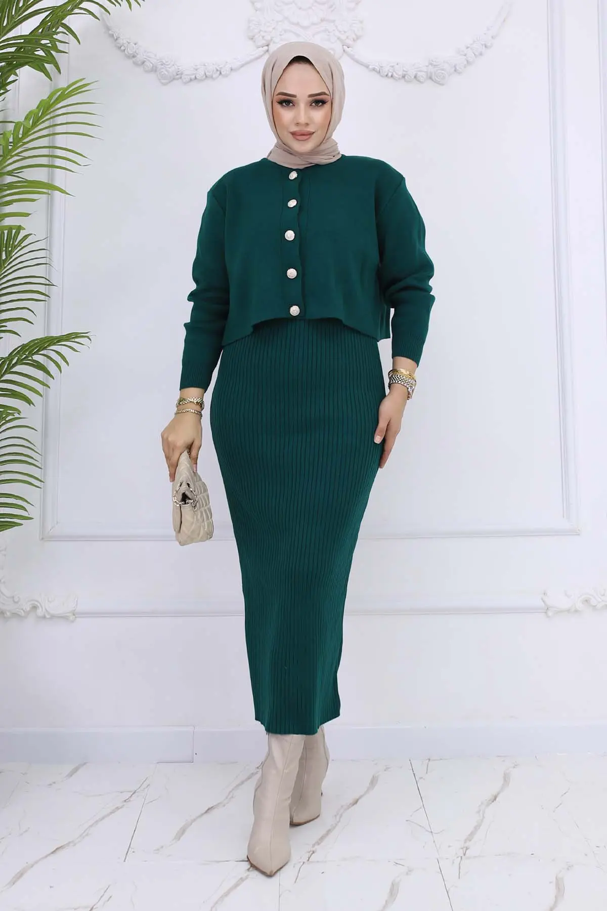 Button Detailed Gilet Knitwear Set-detail