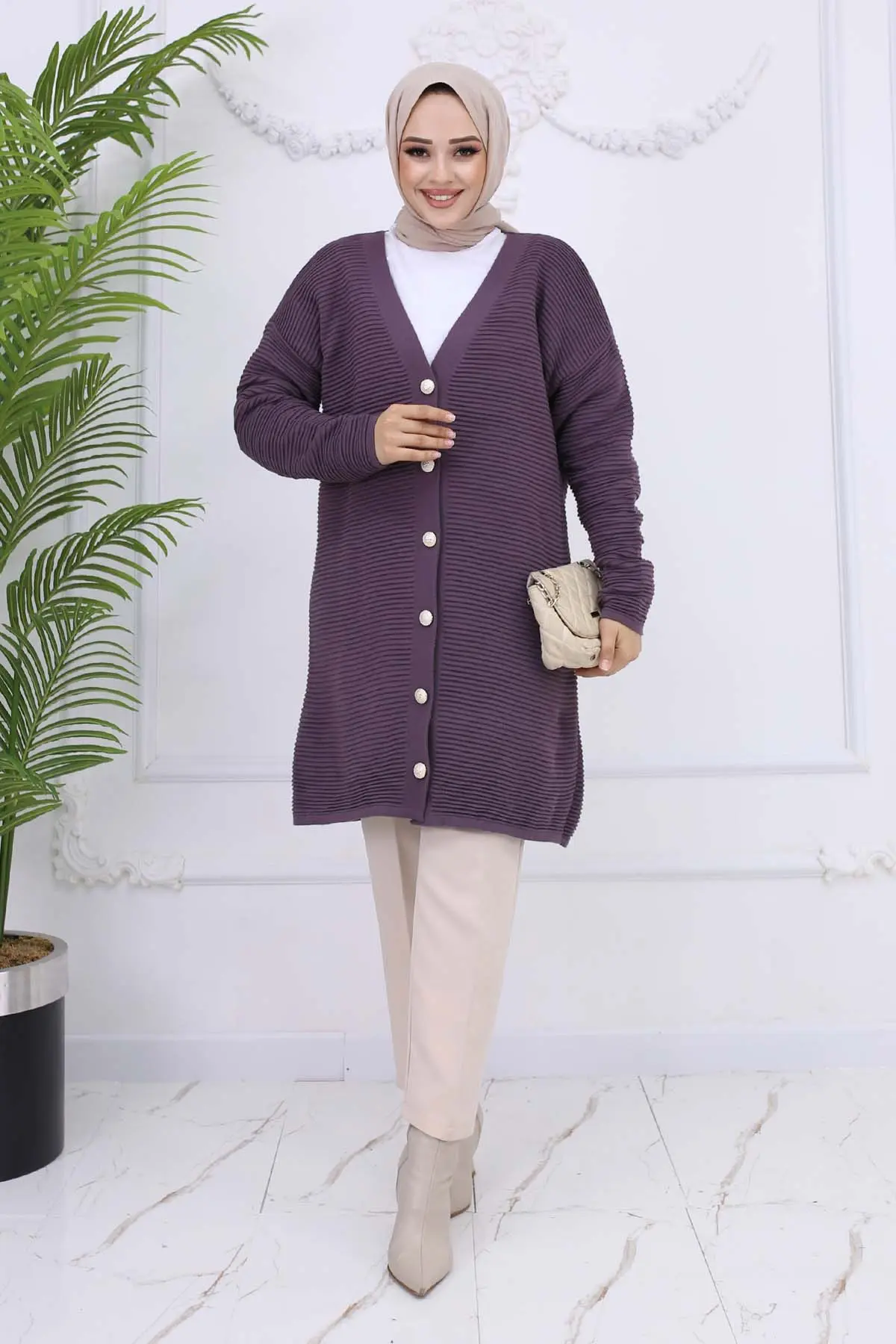 Button Detailed Ribbed Cardigan-detail