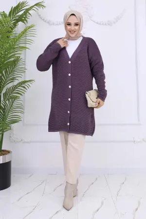 Button Detailed Ribbed Cardigan