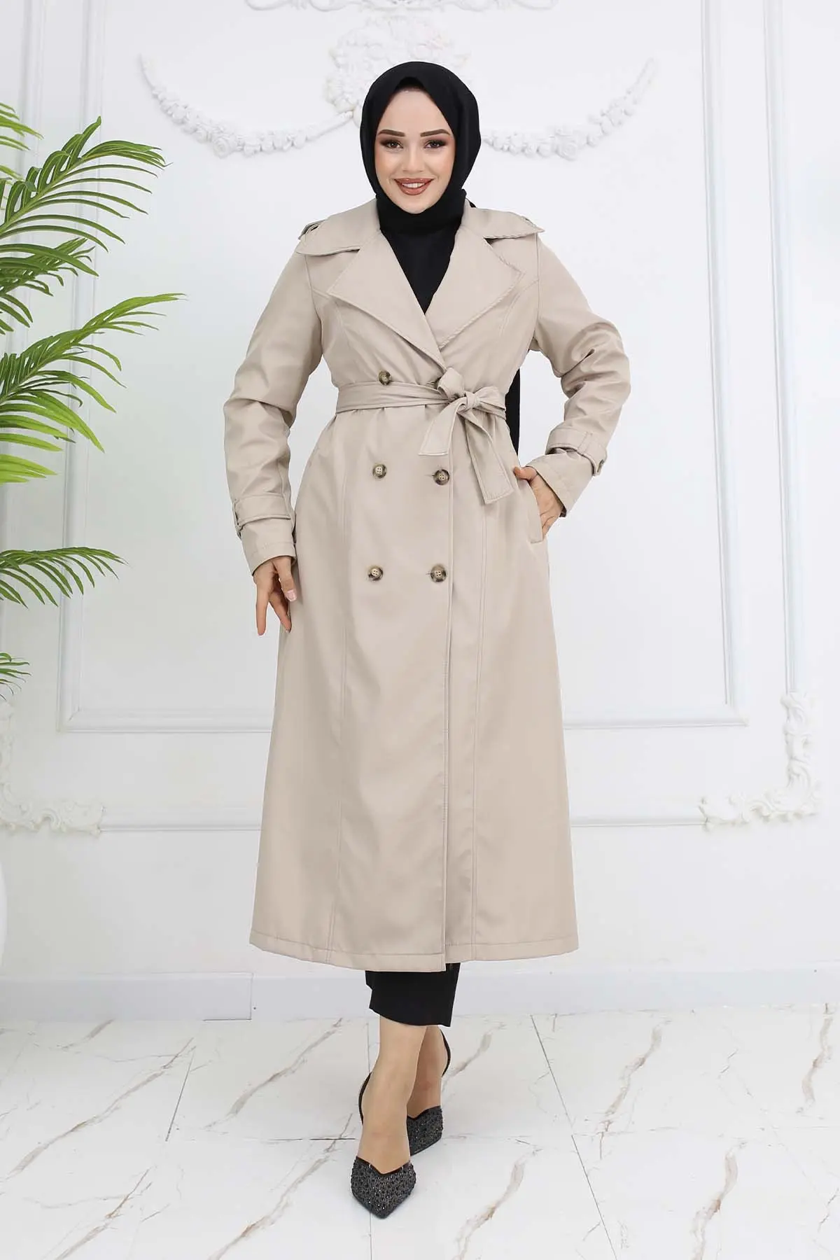 Button Detailed Trench Coat Stone Color-detail