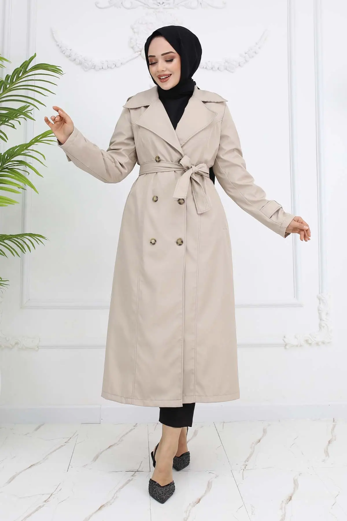 Button Detailed Trench Coat Stone Color-detail