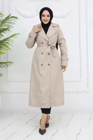 Button Detailed Trench Coat Stone Color