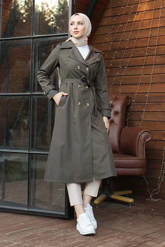 Button Detaıled Trench Coat-detail