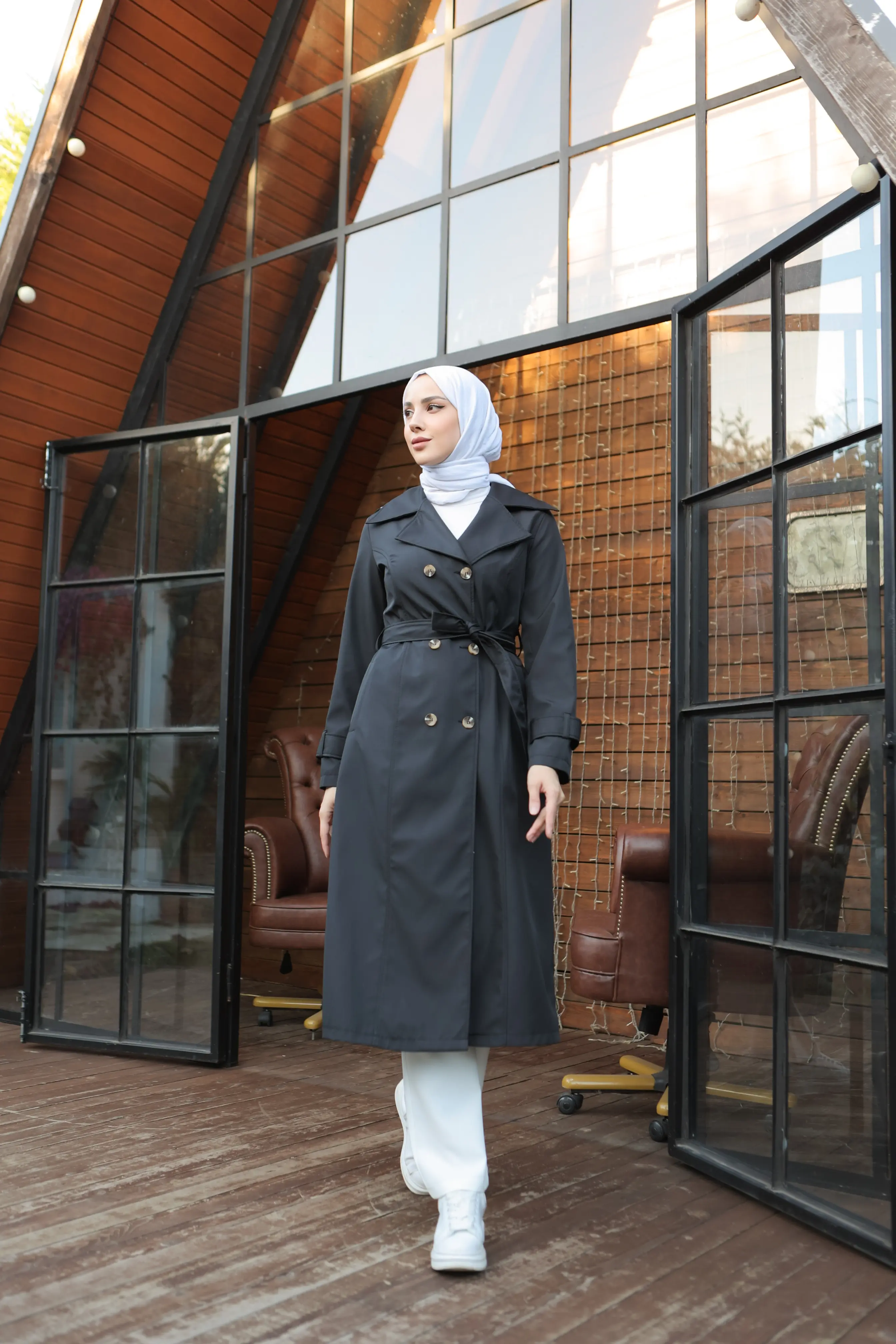 Button Detaıled Trench Coat-detail