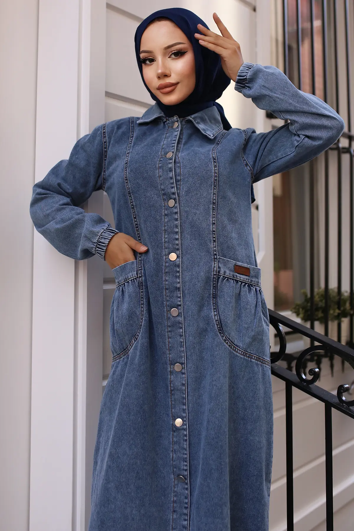 Button-front Denim Cape-detail