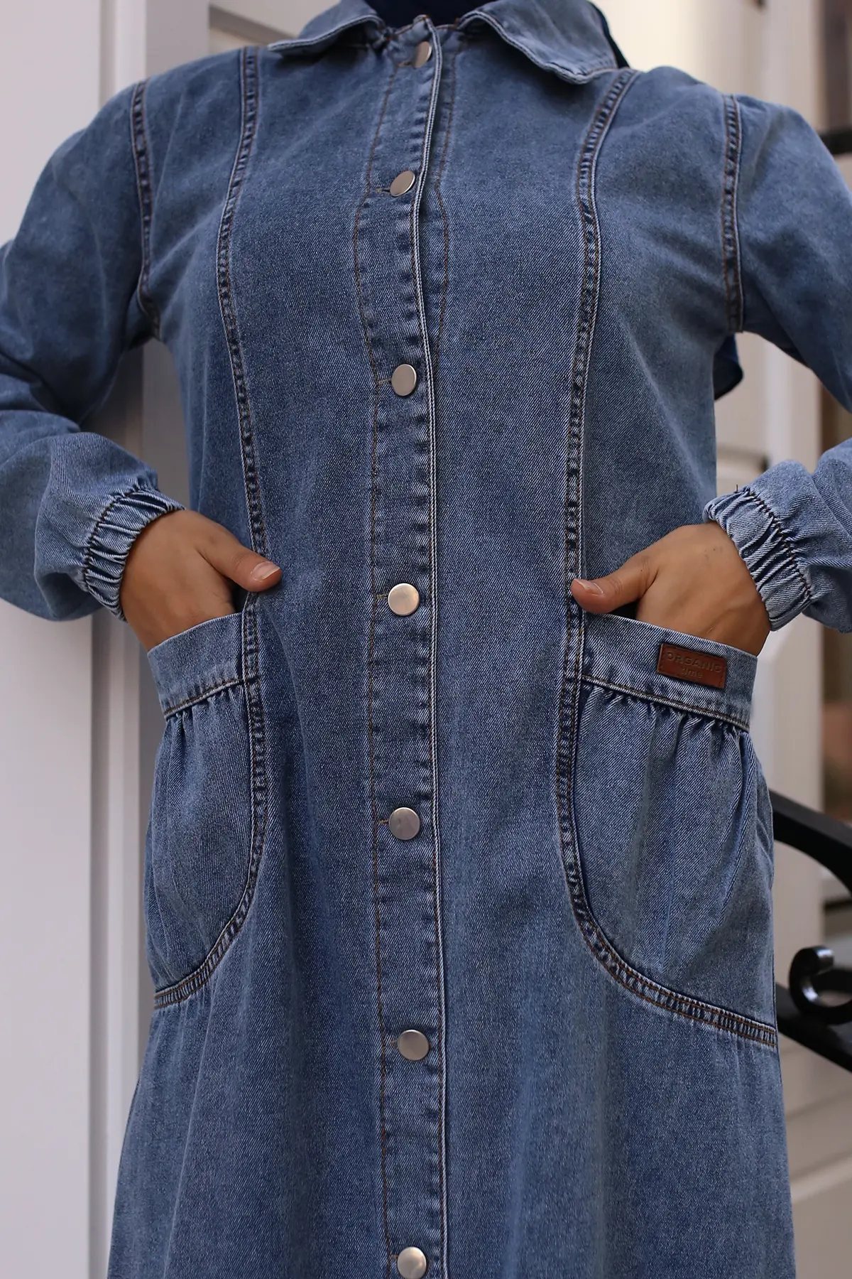 Button-front Denim Cape-detail