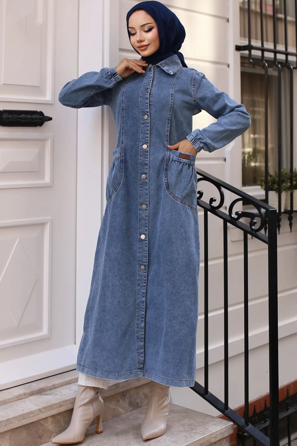Button-front Denim Cape-detail