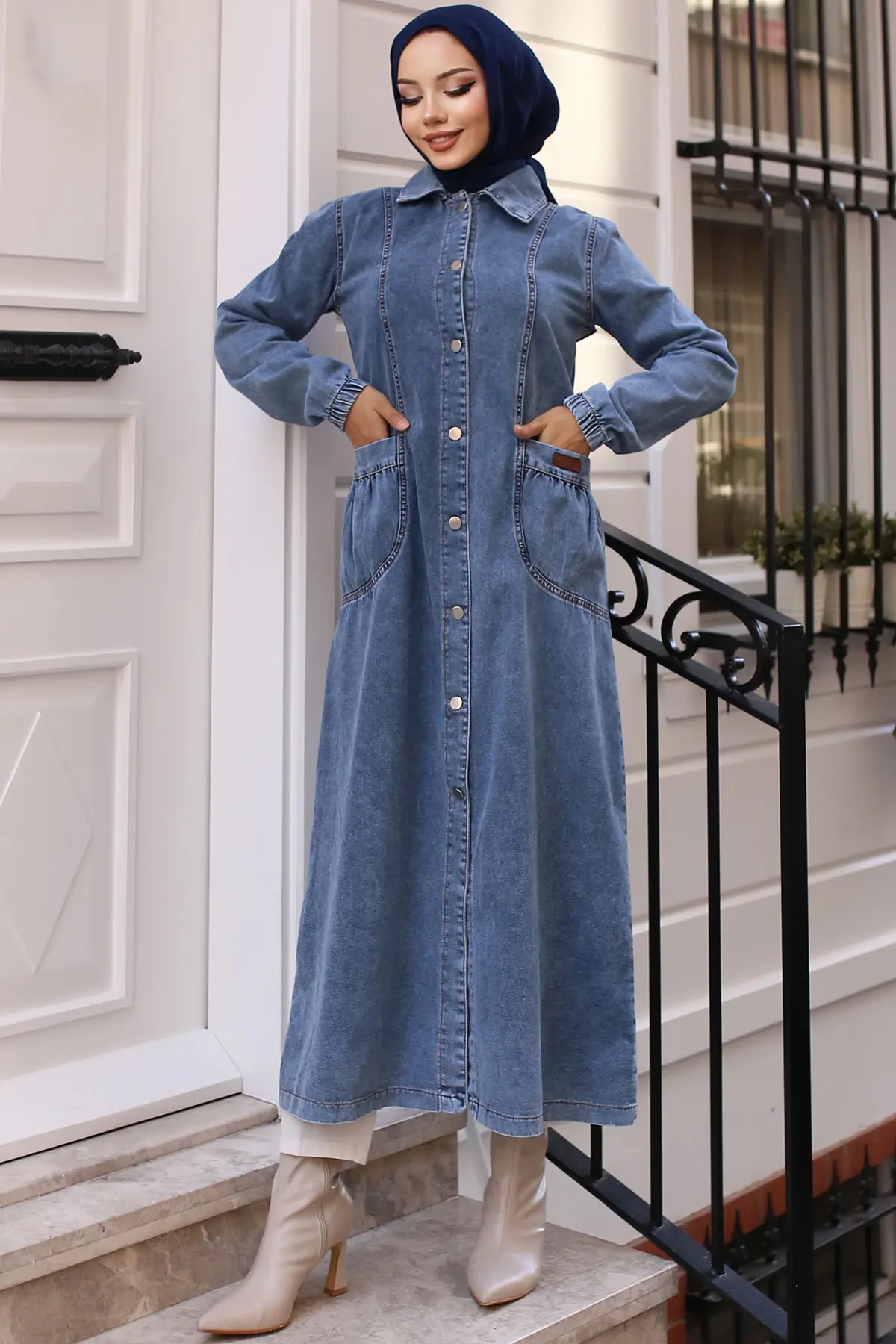 Button-front Denim Cape-detail