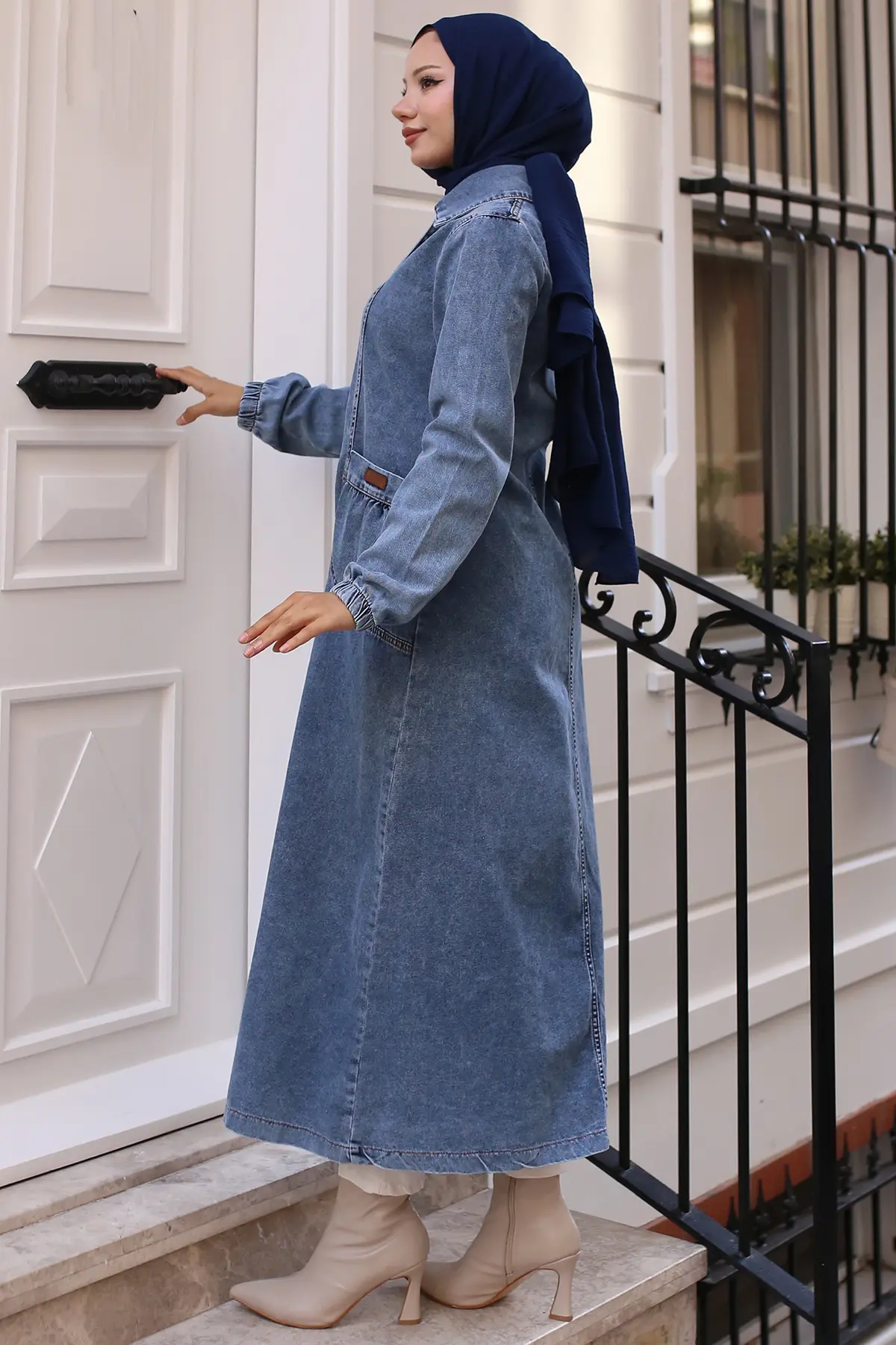 Button-front Denim Cape-detail