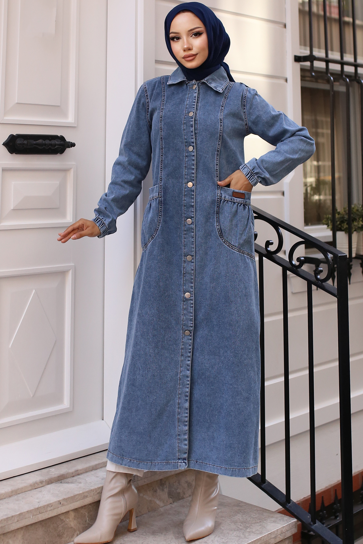 Button-front Denim Cape