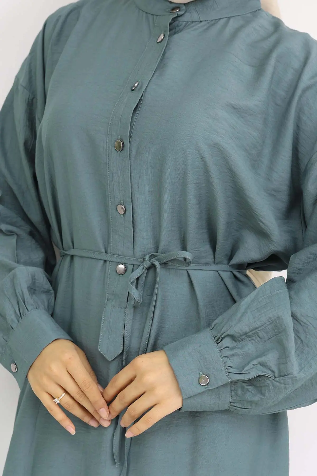 Button Front Tie Dress-detail