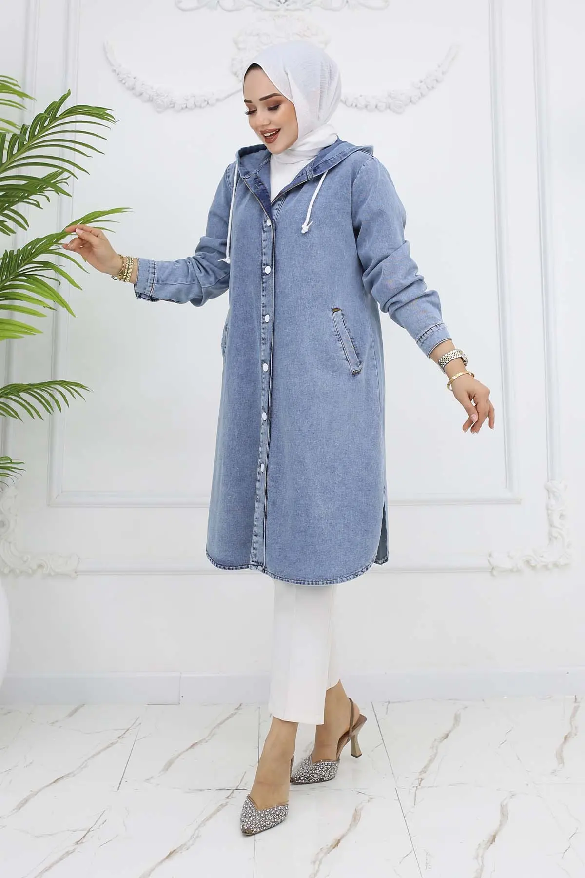 Buttoned Denim Cap Blue-detail