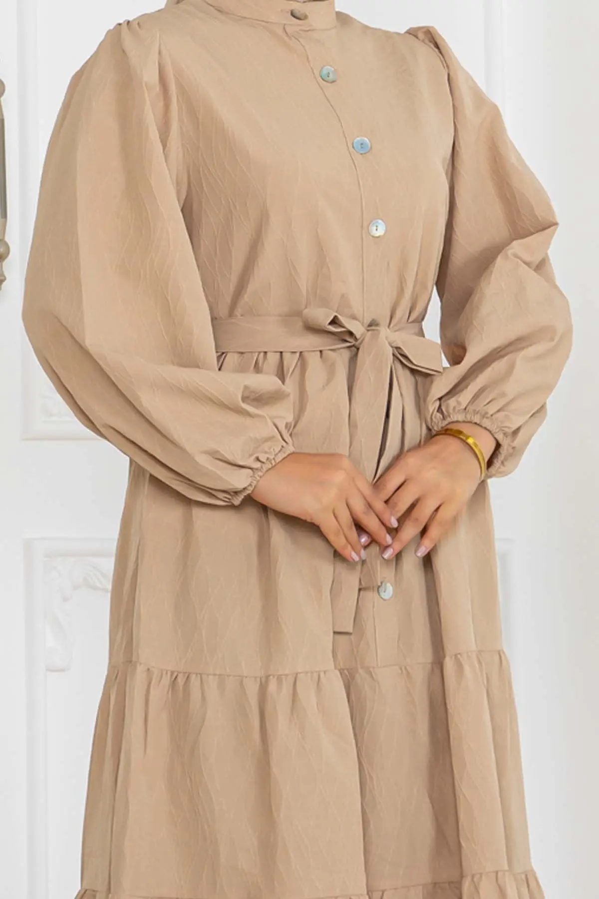 Buttoned Embossed Patterned Dress-detail