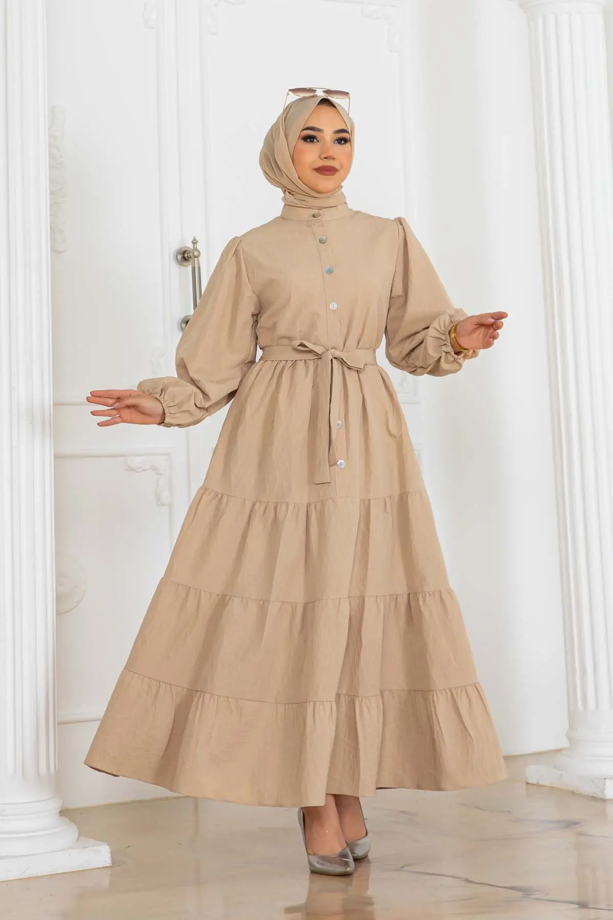 Buttoned Embossed Patterned Dress-detail