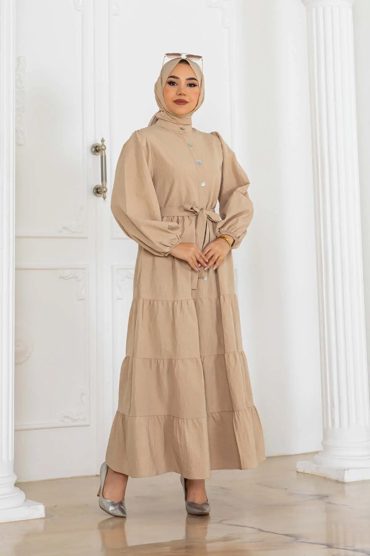 Buttoned Embossed Patterned Dress-detail