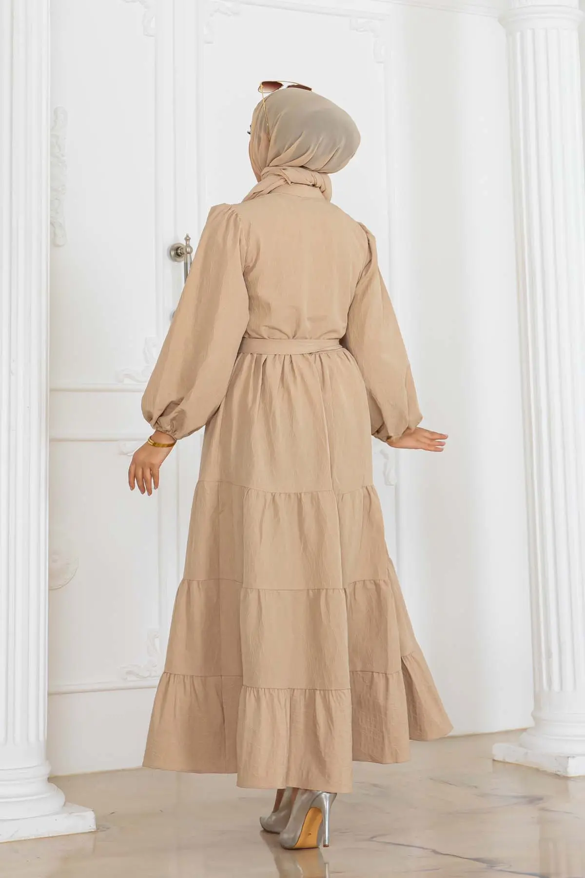 Buttoned Embossed Patterned Dress-detail