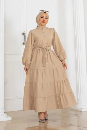 Buttoned Embossed Patterned Dress