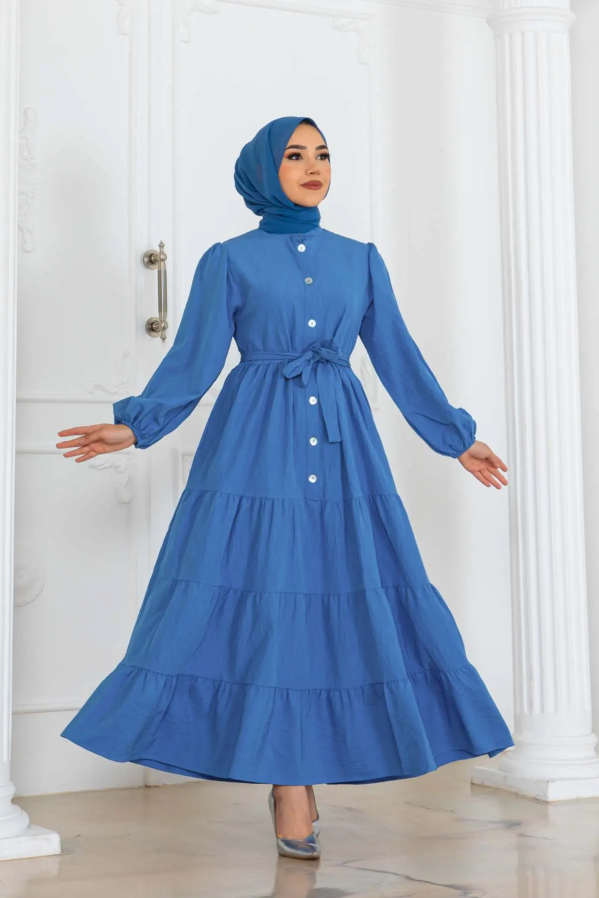 Buttoned Embossed Patterned Dress-detail