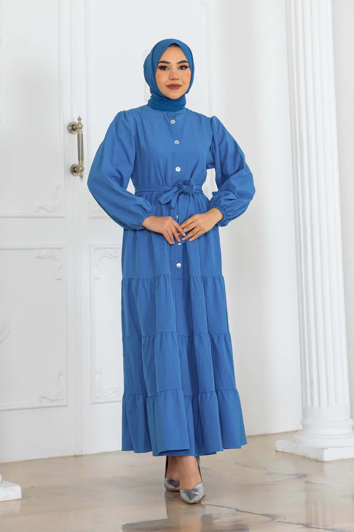 Buttoned Embossed Patterned Dress-detail