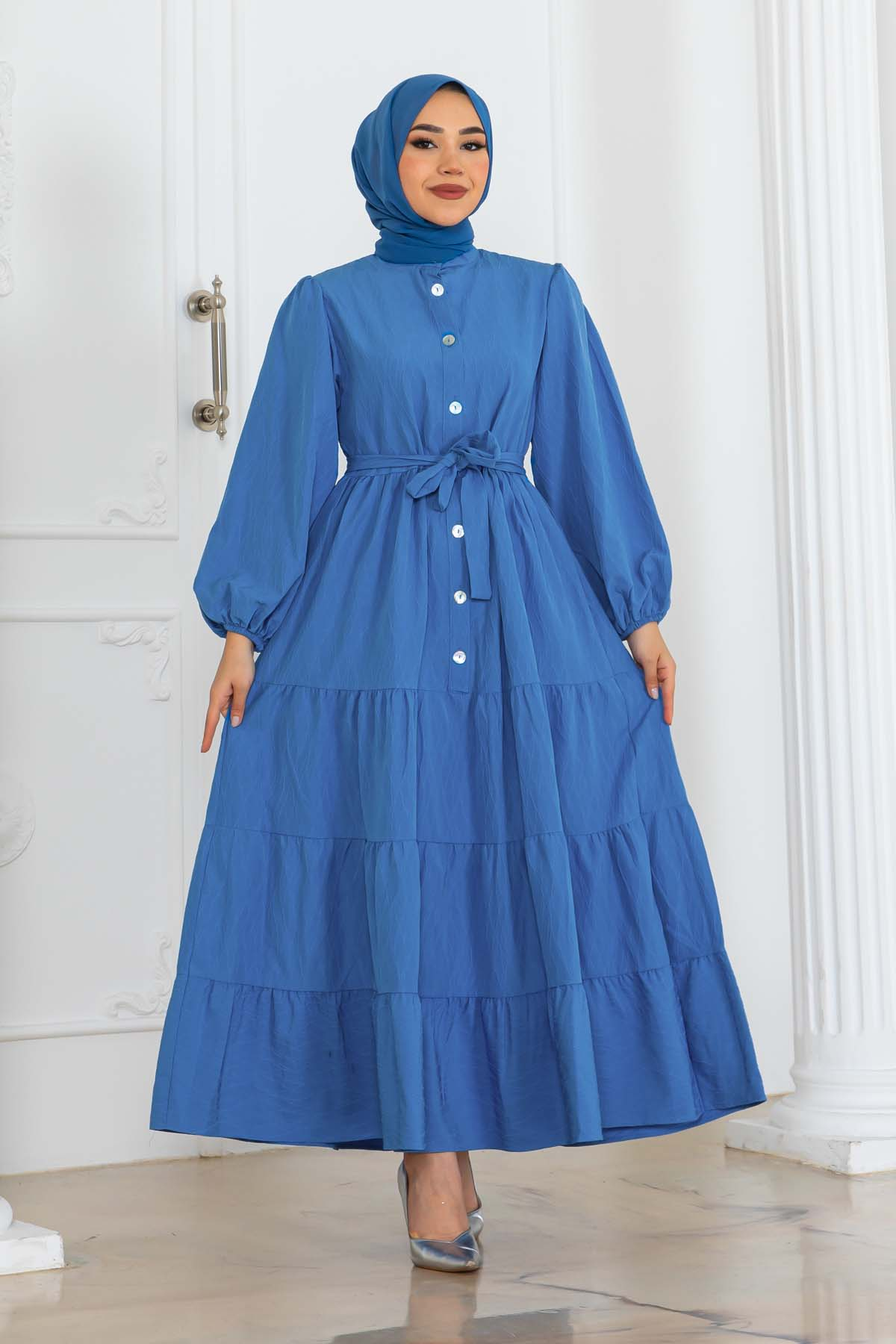 Buttoned Embossed Patterned Dress