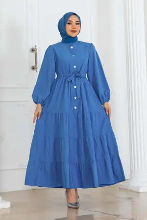 Buttoned Embossed Patterned Dress