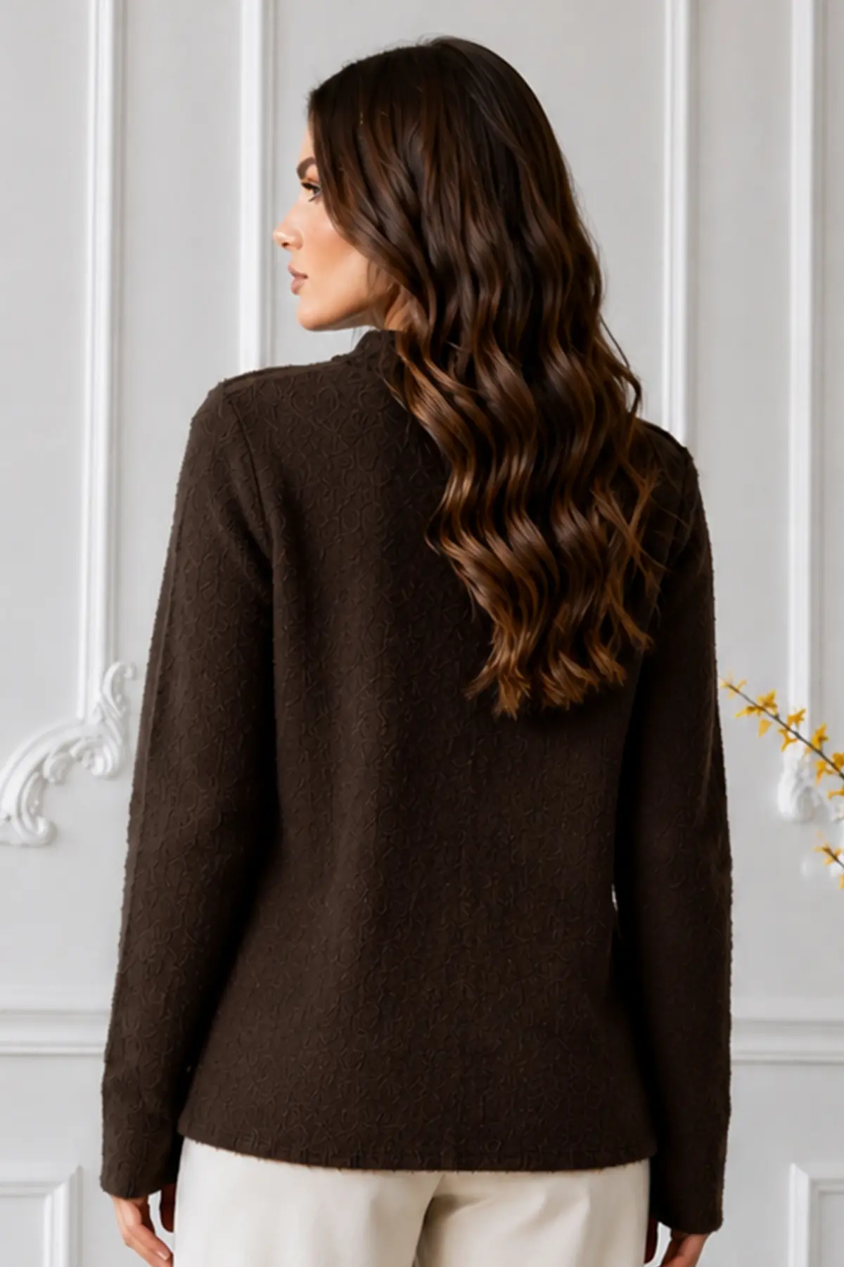 Buttoned Eyelash-knit Cardigan N3327 Brown-detail