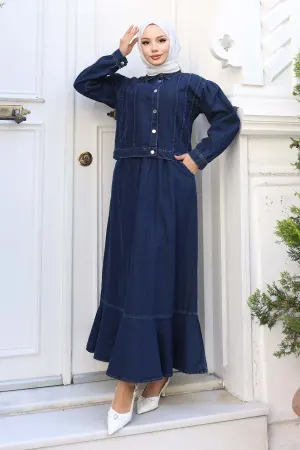 Buttoned Jacket Skirt Denim Suit