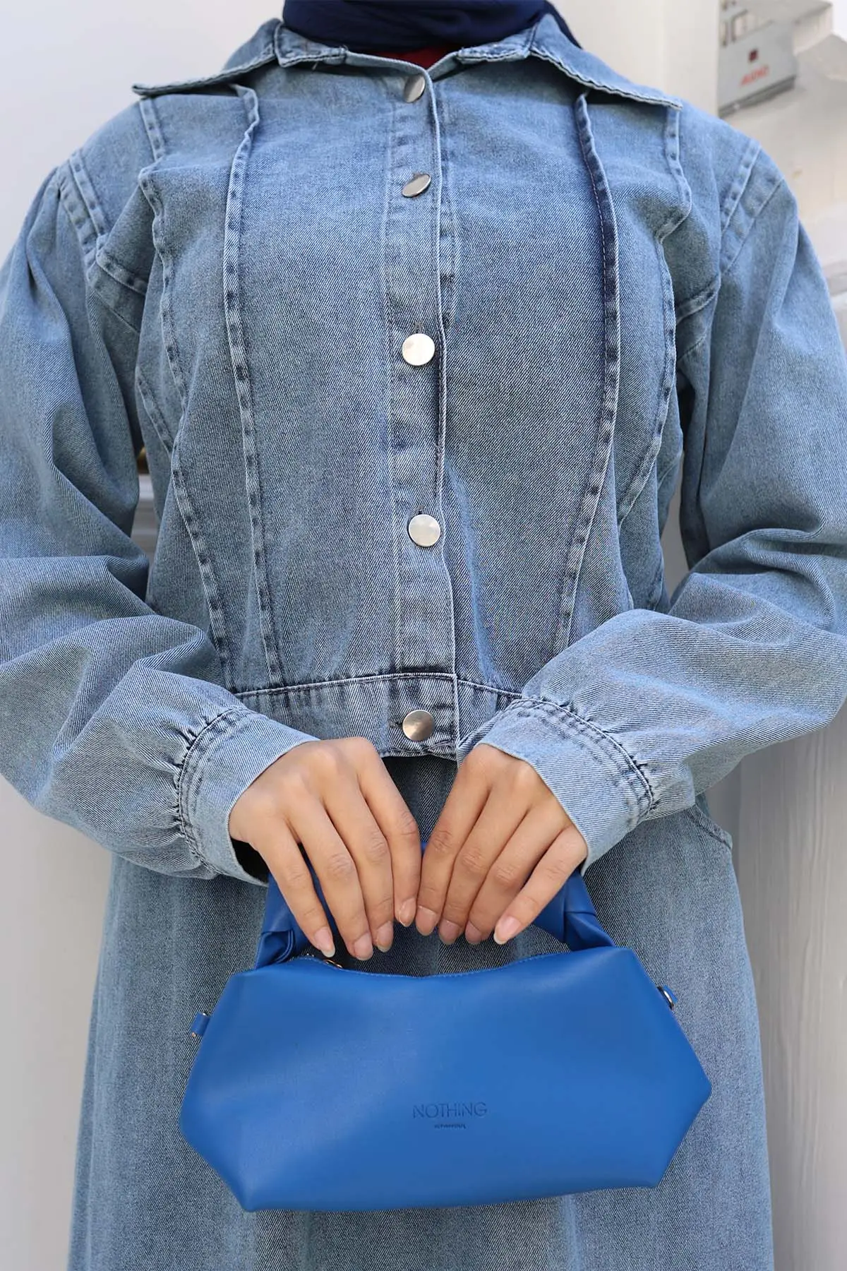 Buttoned Jacket Skirt Denim Suit-detail