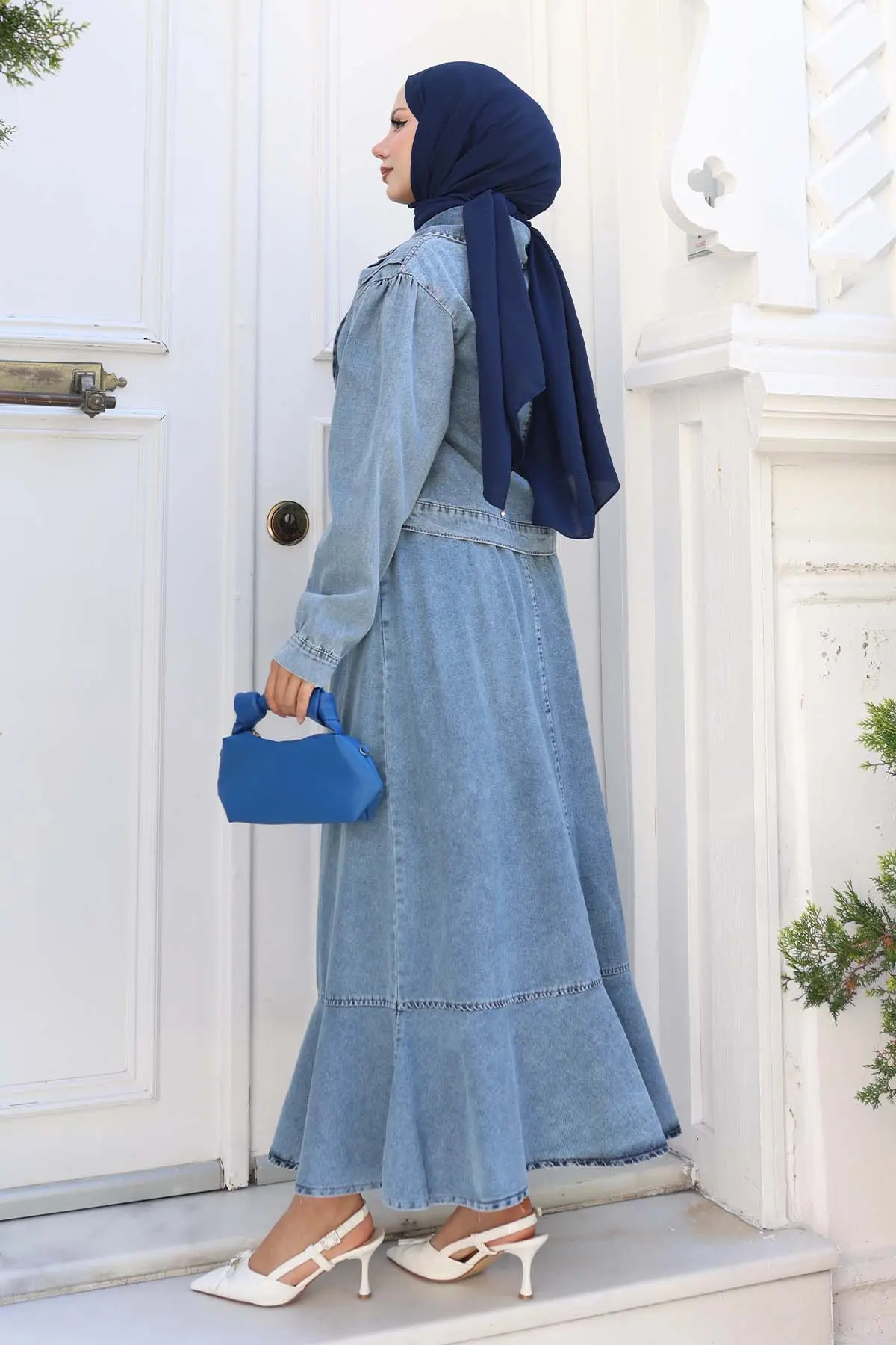 Buttoned Jacket Skirt Denim Suit-detail